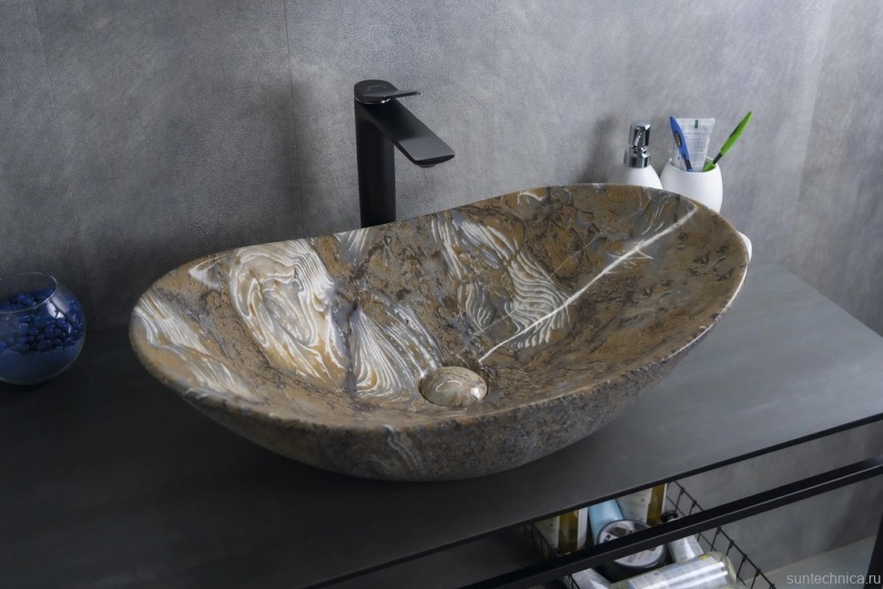 Накладная раковина GID Lago Mnc811T 61 под глянцевый камень, овальная, фаянс