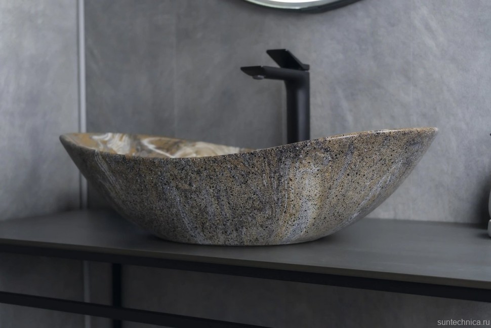 Накладная раковина GID Lago Mnc811T 61 под глянцевый камень, овальная, фаянс