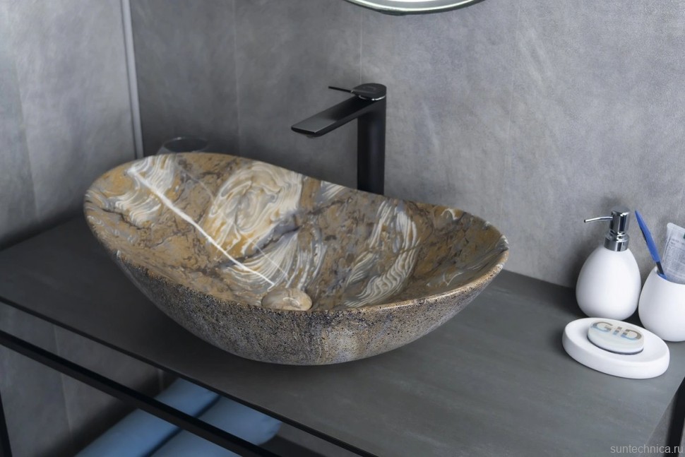 Накладная раковина GID Lago Mnc811T 61 под глянцевый камень, овальная, фаянс