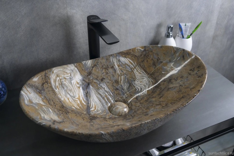 Накладная раковина GID Lago Mnc811T 61 под глянцевый камень, овальная, фаянс