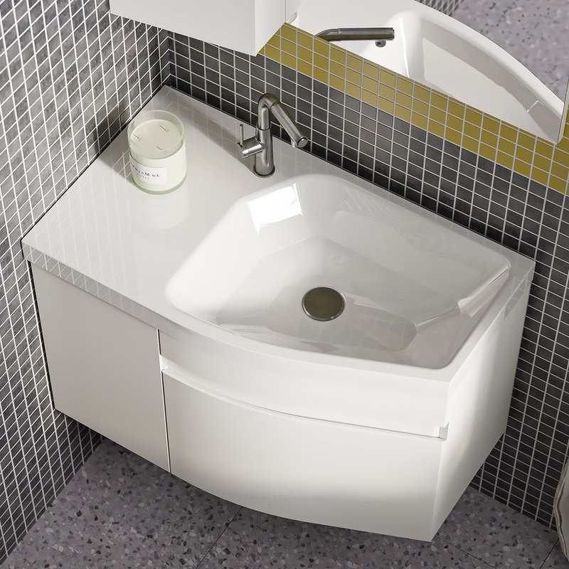 Мебельная раковина Belux Токио 79 R накладная, глянцевая белая, нестандартная, искусственный мрамор