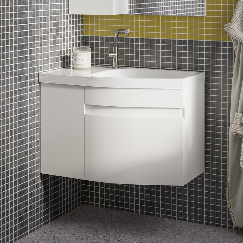 Мебельная раковина Belux Токио 79 R накладная, глянцевая белая, нестандартная, искусственный мрамор