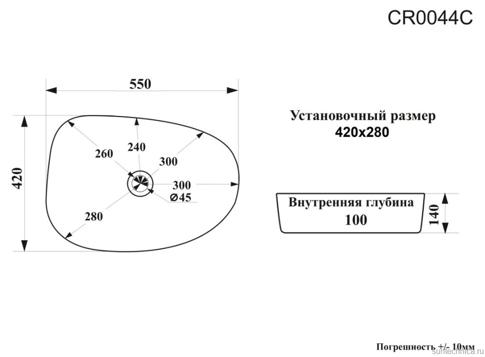 Накладная раковина Ceruttispa CR0044C 55 глянцевая белая