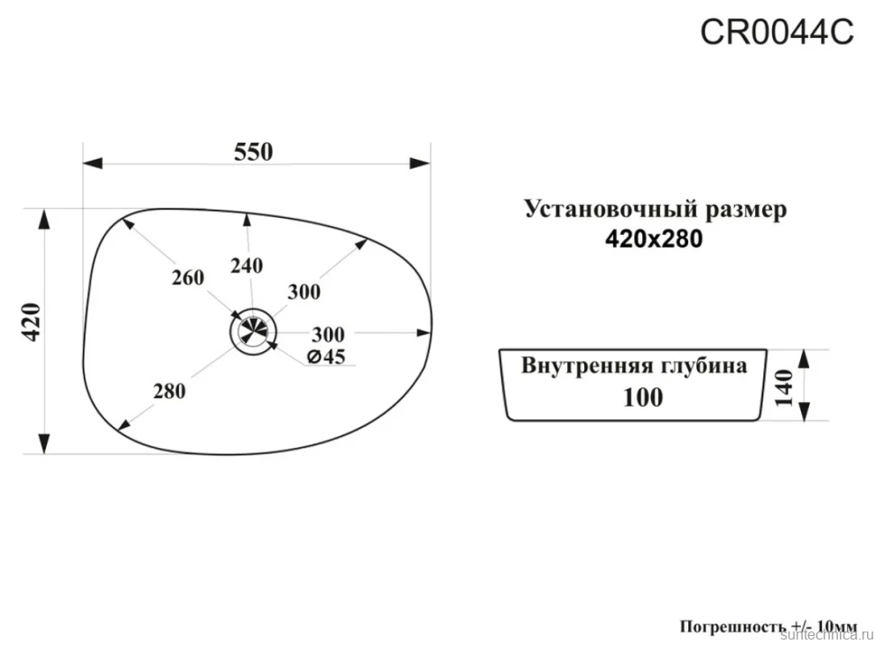 Накладная раковина Ceruttispa CR0044C 55 глянцевая белая