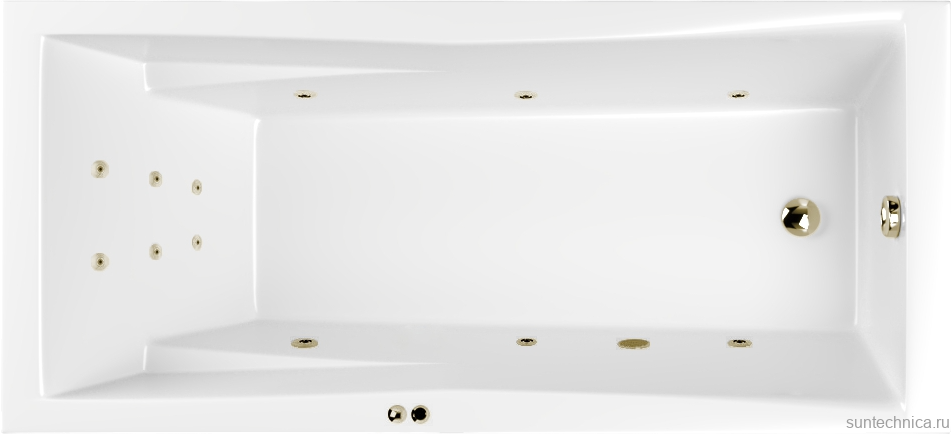 Акриловая ванна WHITECROSS Palace Line 180x80 см, встраиваемая, с гидромассажем, белый глянец, с каркасом, со сливом-переливом, фурнитура бронза