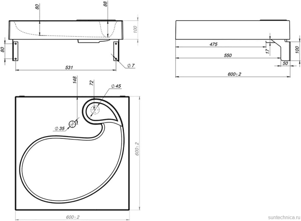 Раковина над стиральной машиной Altasan Subra 60 белая, квадратная, искусственный камень, с комплектом кронштейнов