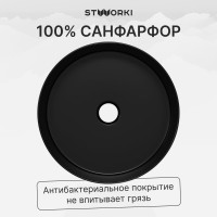 Накладная раковина STWORKI Берген S21413BK 36 матовая черная, круглая