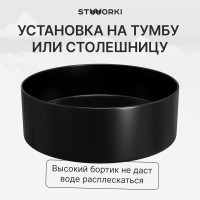 Накладная раковина STWORKI Берген S21413BK 36 матовая черная, круглая