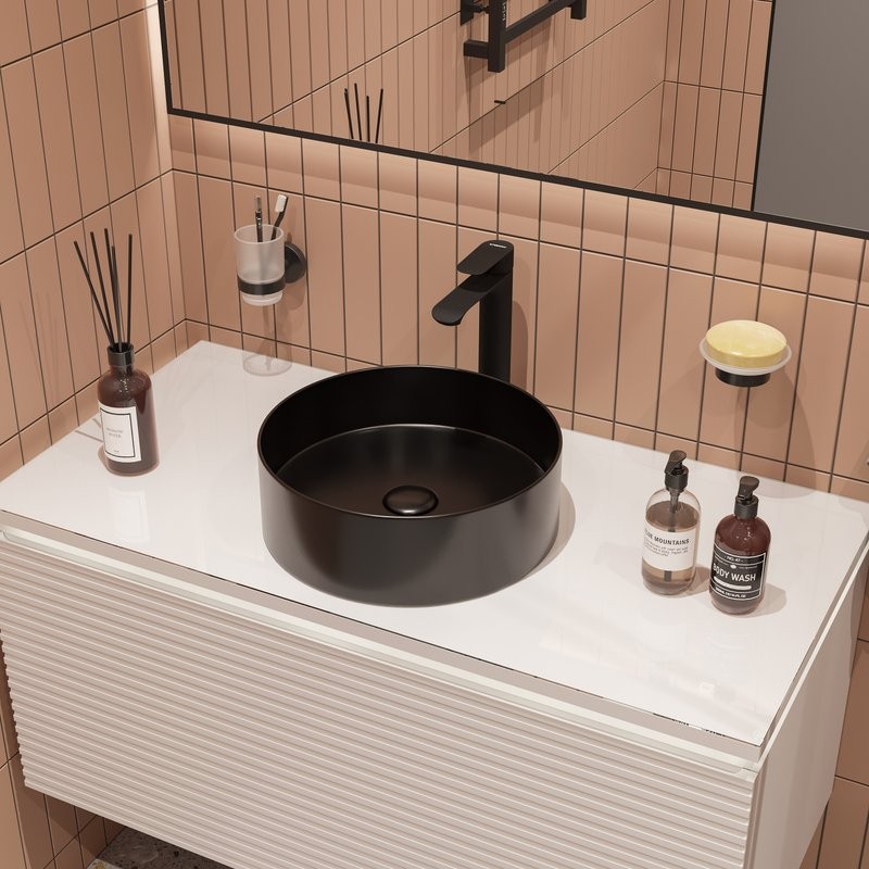 Накладная раковина STWORKI Берген S21413BK 36 матовая черная, круглая