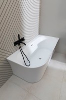 Акриловая ванна Allen Brau Priority 4 R 170x80 см, угловая, правая, пристенная, белая, асимметричная, на ножках, с экраном, со сливом-переливом