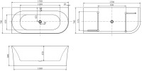 Акриловая ванна Allen Brau Priority 4 R 170x80 см, угловая, правая, пристенная, белая, асимметричная, на ножках, с экраном, со сливом-переливом