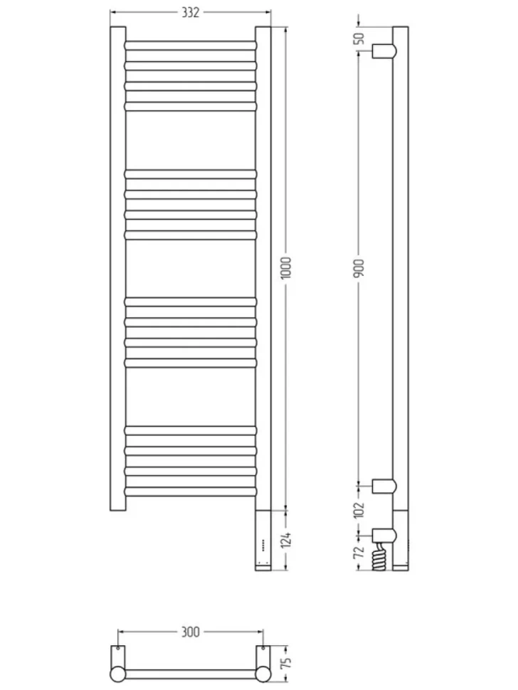 Полотенцесушитель электрический Сунержа Богема 3.1 31-6005-1030 110x35 см, подключение справа, матовый черный, лесенка