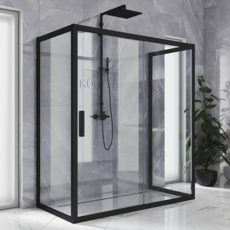 Душевой уголок Kubele DE019 R2U-CLN-BLMT 120х80 см, профиль матовый черный