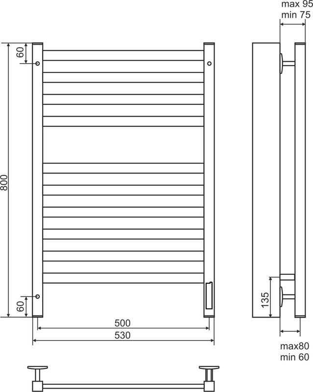 Полотенцесушитель электрический Terminus Енисей П10 500x800