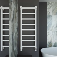 Полотенцесушитель электрический Grota Lore 430х1200 RAL9016 EL 120x45 см, подключение справа, слева, скрытое подключение справа, матовый белый, лесенка, из стали, с полкой