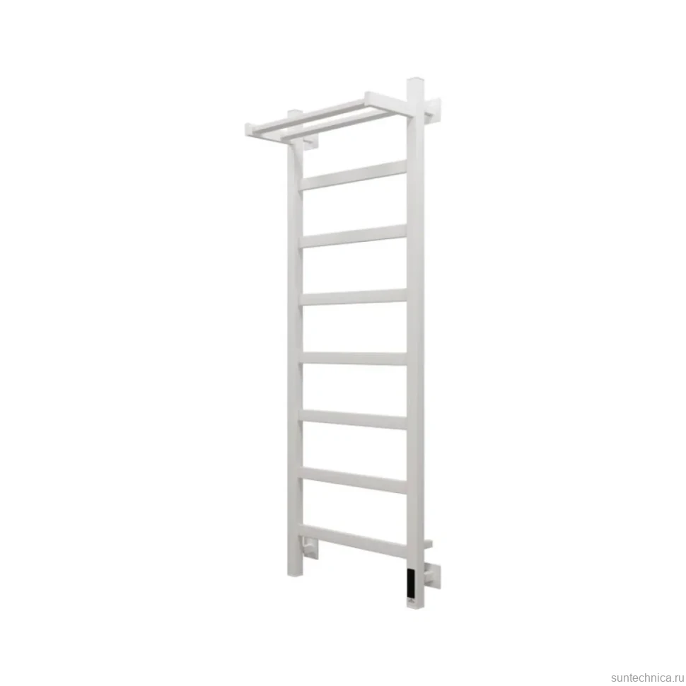 Полотенцесушитель электрический Grota Lore 430х1200 RAL9016 EL 120x45 см, подключение справа, слева, скрытое подключение справа, матовый белый, лесенка, из стали, с полкой
