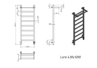 Полотенцесушитель электрический Grota Lore 430х1200 RAL9016 EL 120x45 см, подключение справа, слева, скрытое подключение справа, матовый белый, лесенка, из стали, с полкой