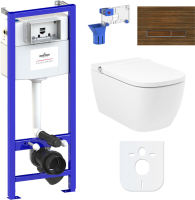 Комплект Lavinia Boho Унитаз подвесной Smart V-Clean 3359101R безободковый, с микролифтом + Инсталляция RelFix 38010010 + Кнопка RelFix 3805005T венге + Дозатор RelFix 38040010