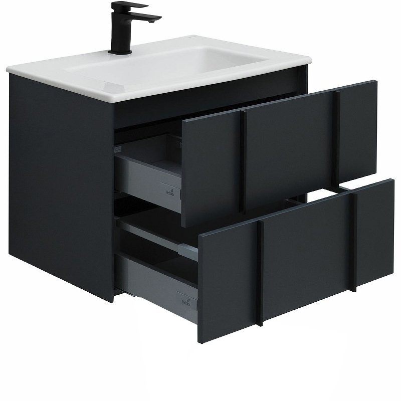 Тумба с раковиной Allen Brau Reality 70 подвесная, антрацит матовый, раковина Fantasy Flat 72x47, без перелива, белая