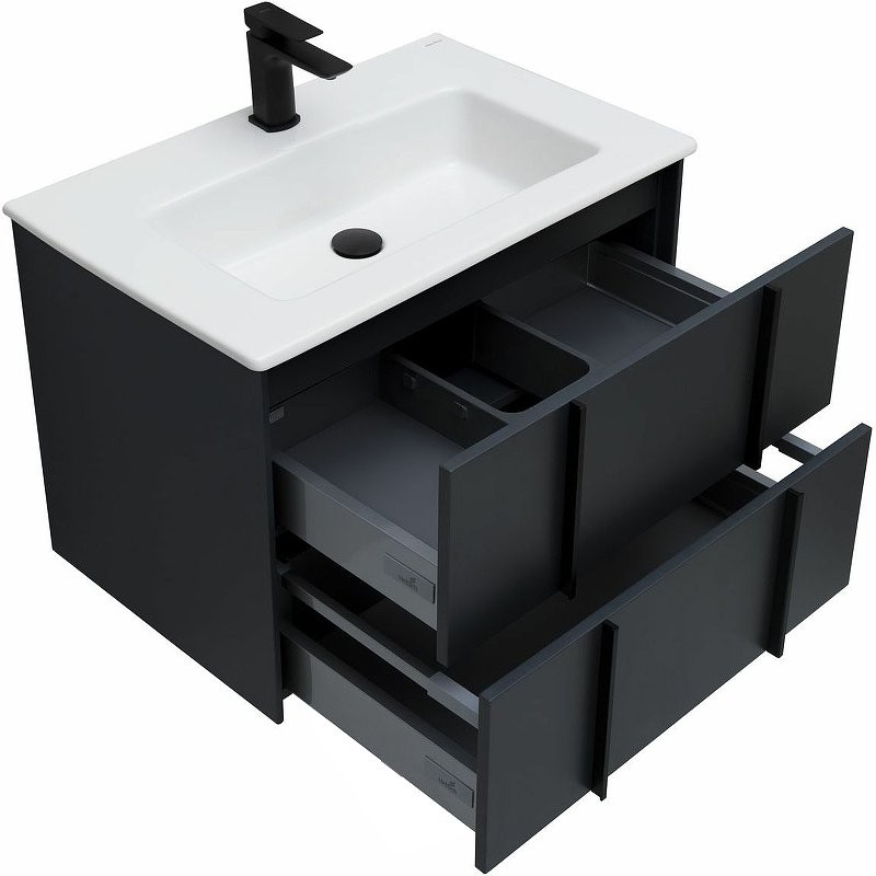 Тумба с раковиной Allen Brau Reality 70 подвесная, антрацит матовый, раковина Fantasy Flat 72x47, без перелива, белая