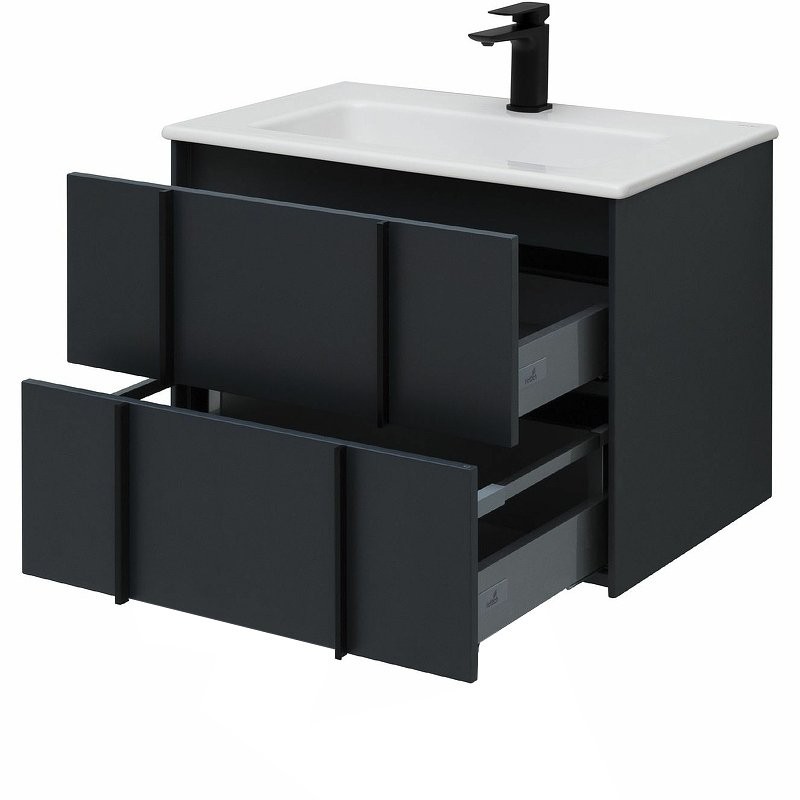 Тумба с раковиной Allen Brau Reality 70 подвесная, антрацит матовый, раковина Fantasy Flat 72x47, без перелива, белая