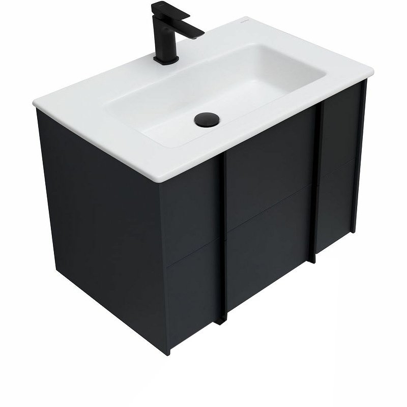Тумба с раковиной Allen Brau Reality 70 подвесная, антрацит матовый, раковина Fantasy Flat 72x47, без перелива, белая