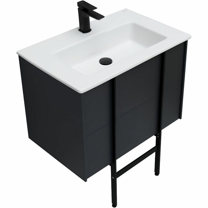 Тумба с раковиной Allen Brau Reality 70 подвесная, антрацит матовый, раковина Fantasy Flat 72x47, без перелива, белая