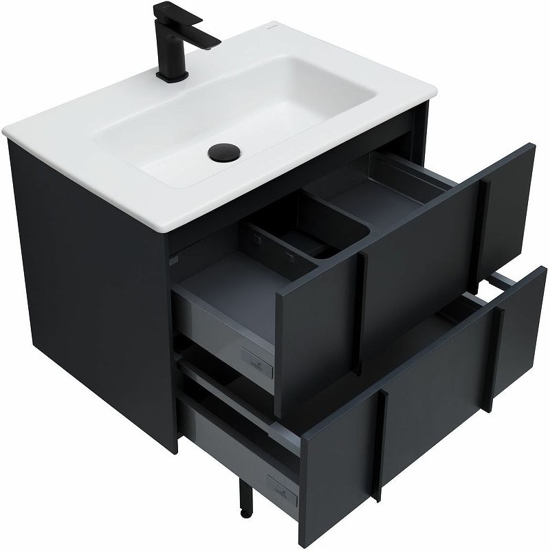 Тумба с раковиной Allen Brau Reality 70 подвесная, антрацит матовый, раковина Fantasy Flat 72x47, без перелива, белая