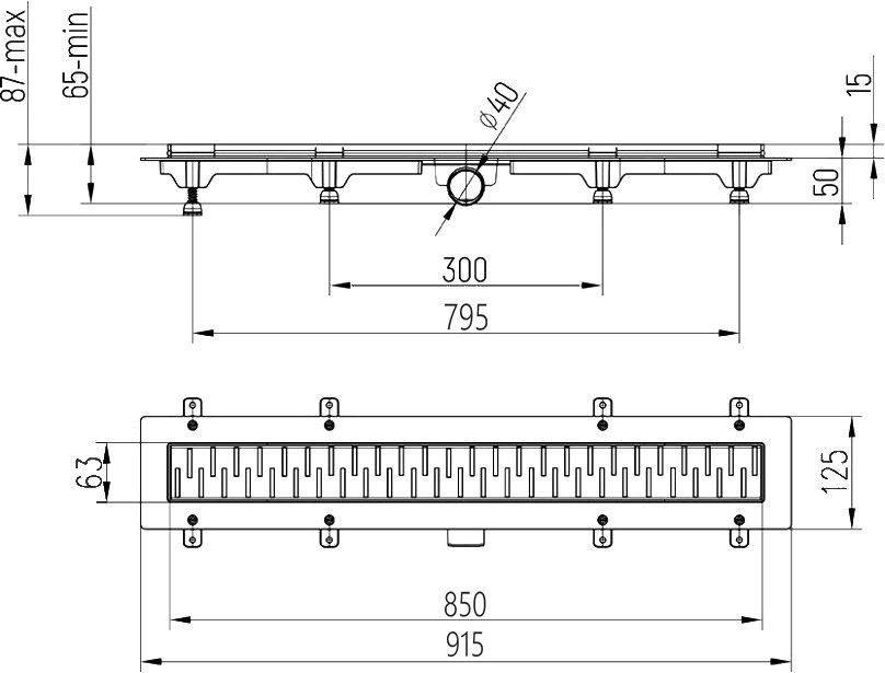 Душевой трап (лоток) MCH Chudej Medium CH850M 85 см, решетка хром, с сифоном