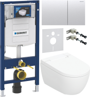 Комплект Умный унитаз Geberit AquaClean Alba безободковый, с биде + Инсталляция Duofix UP 320 111.300.00.5 + Кнопка Sigma 70 115.622.FW.1 матовая нержавеющая сталь + Звукоизоляция + Крепления 111.815.00.1 к стене
