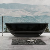 Акриловая ванна Abber Kristall AT9702 Onyx 180x85 см, отдельностоящая, черная, овальная, с донным клапаном