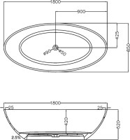 Акриловая ванна Abber Kristall AT9702 Onyx 180x85 см, отдельностоящая, черная, овальная, с донным клапаном