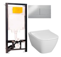 Комплект Унитаз подвесной Geberit Smyle Square 500.683.01.1 с крышкой-сиденьем с микролифтом + Инсталляция OLI 80 ECO Sanitarblock mechanic 3 в 1 с кнопкой смыва