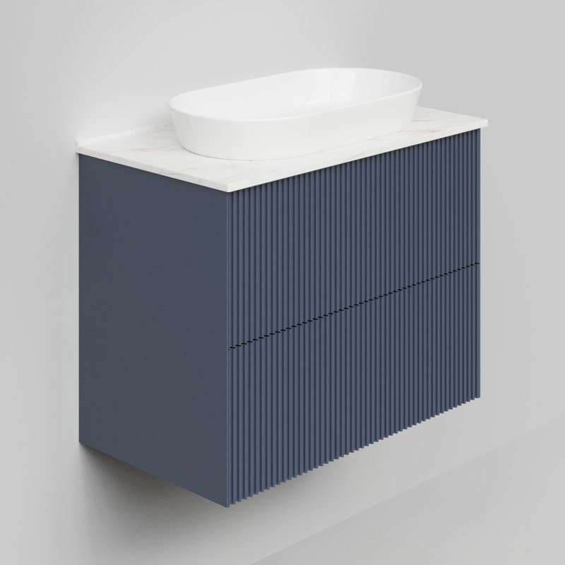 Тумба с раковиной La Fenice Terra Twin 80 подвесная, blu grigio, столешница белый мрамор, раковина белая матовая