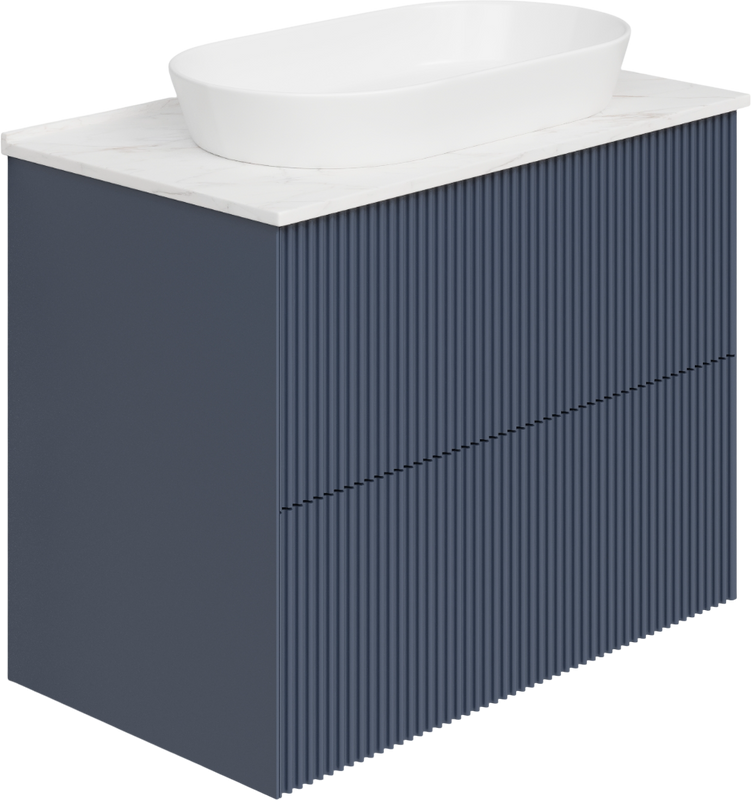 Тумба с раковиной La Fenice Terra Twin 80 подвесная, blu grigio, столешница белый мрамор, раковина белая матовая