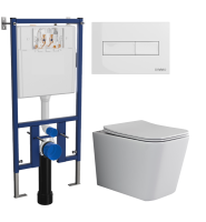 Комплект Унитаз подвесной Ceramicanova Cubic CN1806 с микролифтом, безободковый + Инсталляция DIWO + Кнопка 7320 белая