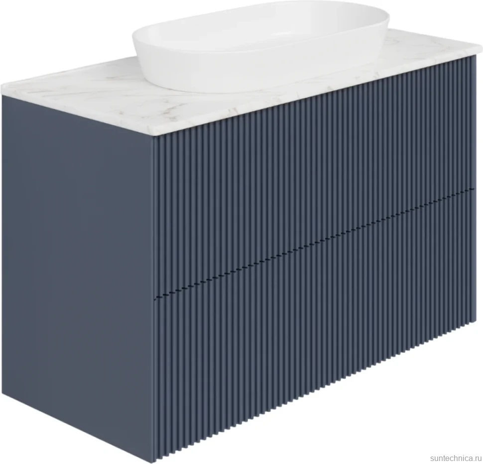 Тумба с раковиной La Fenice Terra Twin 100 подвесная, blu grigio, столешница белый мрамор, раковина белая матовая