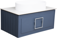 Тумба с раковиной La Fenice Cubo 80 подвесная, blu grigio, ручка хром, столешница белый мрамор, раковина матовая белая