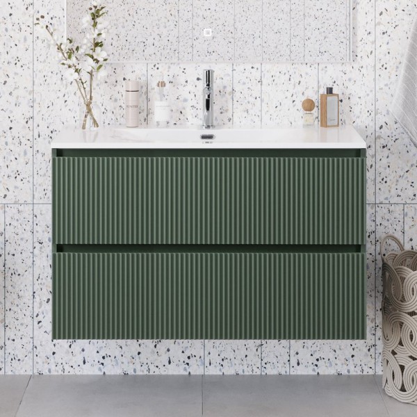 Тумба с раковиной BelBagno Uno-mini 100 подвесная, 2 ящика, матовая еловая