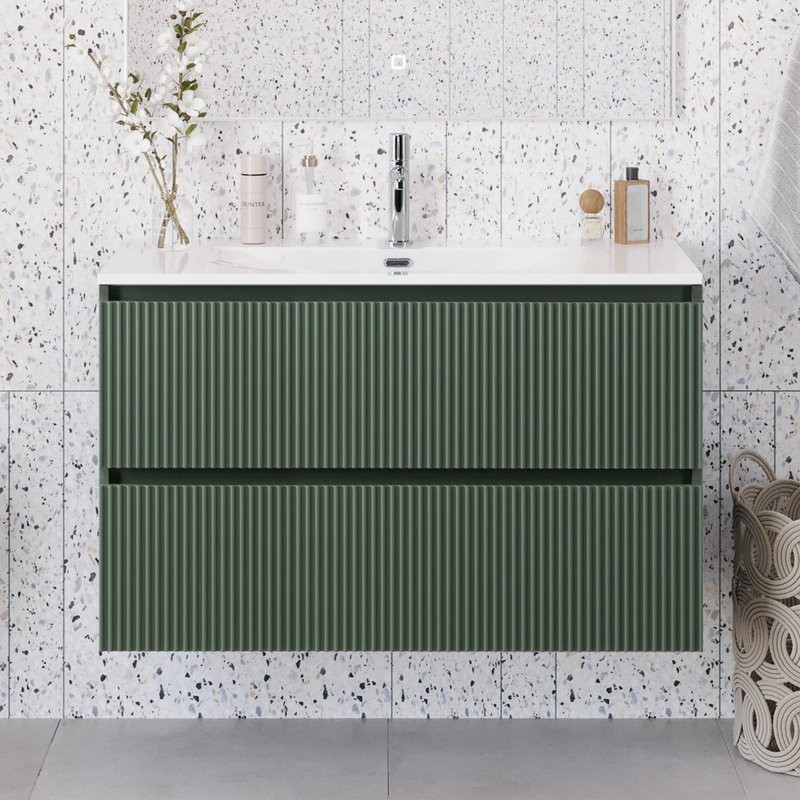 Тумба с раковиной BelBagno Uno-mini 100 подвесная, 2 ящика, матовая еловая