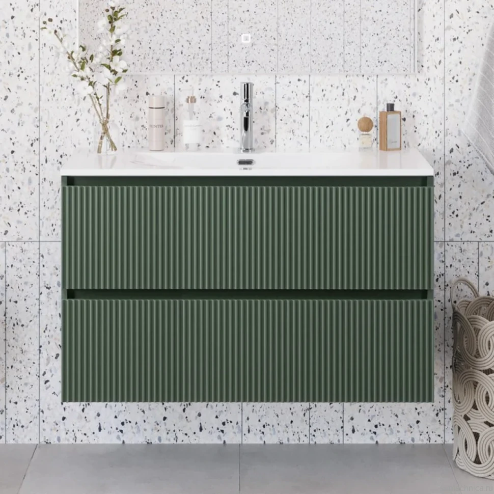 Тумба с раковиной BelBagno Uno-mini 100 подвесная, 2 ящика, матовая еловая