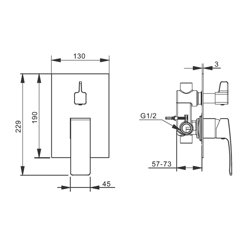 Встраиваемый смеситель для душа и ванны Raglo R01.272.09 С ВНУТРЕННЕЙ ЧАСТЬЮ, графит