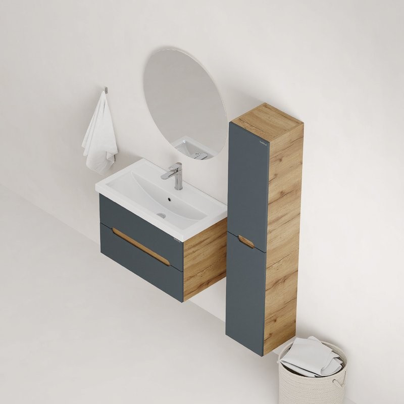 Мебель для ванной комнаты Onika Айленд 80 подвесная, графит, дуб крафт золотой