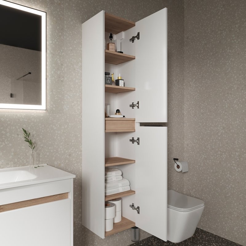 Шкаф пенал для ванной Sancos Smart 35 см белый глянец