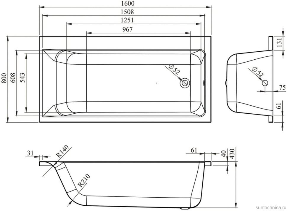 Акриловая ванна Lavinia Boho Catani R 160x80 см, правая, встраиваемая, белая, с каркасом