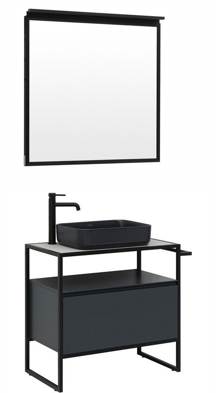 Мебель для ванной комнаты Allen Brau Priority 80 напольная, антрацит матовый, столешница бежевая