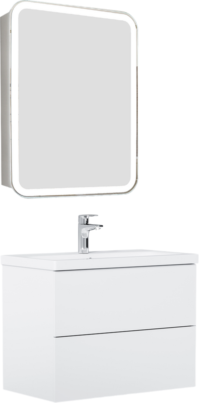 Мебель для ванной комнаты AM.PM Gem 75 подвесная, с 2 ящиками, белый глянец, зеркало STWORKI Алта