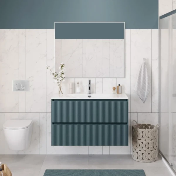 Мебель для ванной комнаты BelBagno Uno 100 подвесная, 2 ящика, матовая голубая