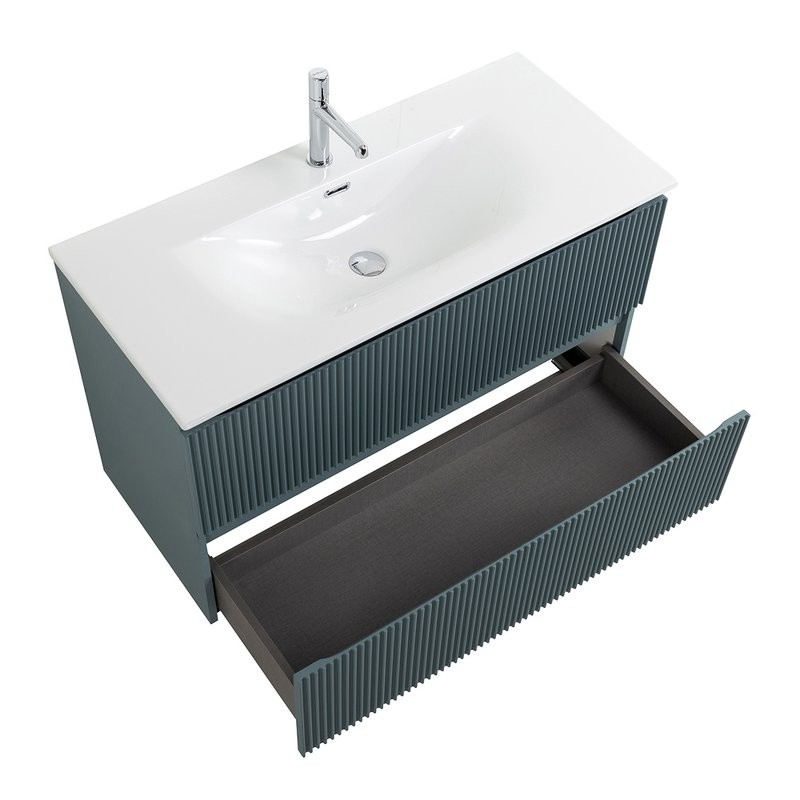 Мебель для ванной комнаты BelBagno Uno 100 подвесная, 2 ящика, матовая голубая