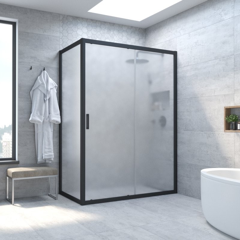 Душевой уголок Vegas Glass ZP+ZPV NOVO 100*90 02М 10 профиль черный матовый, стекло сатин
